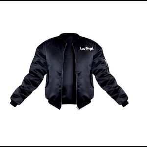Black Satin Los Angeles Oversized Padded Bomber